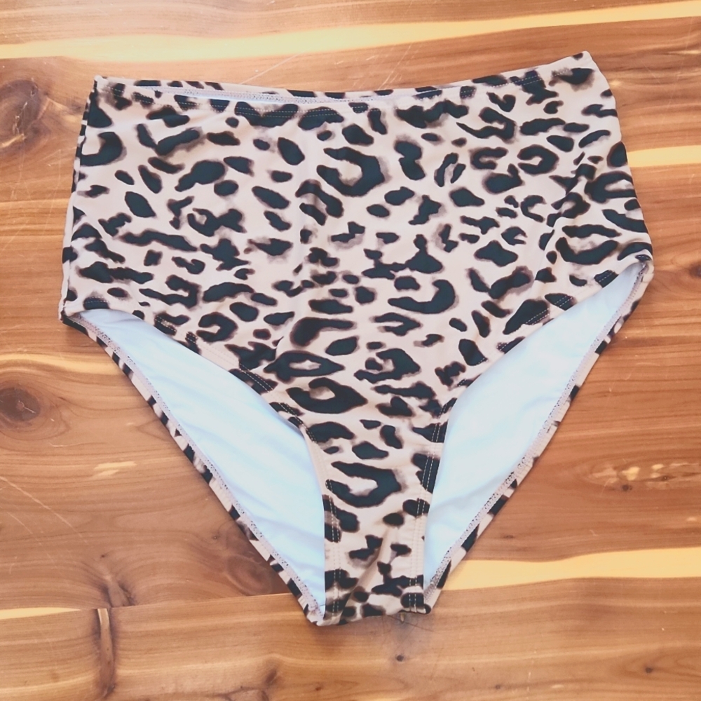 High-Waist Leopard Print Bikini Bottoms - Women Swim - Brown